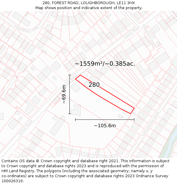 280, FOREST ROAD, LOUGHBOROUGH, LE11 3HX: Plot and title map