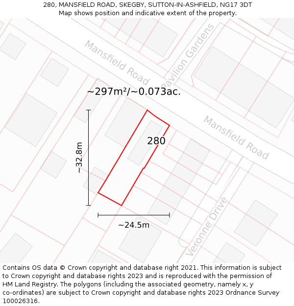 280, MANSFIELD ROAD, SKEGBY, SUTTON-IN-ASHFIELD, NG17 3DT: Plot and title map