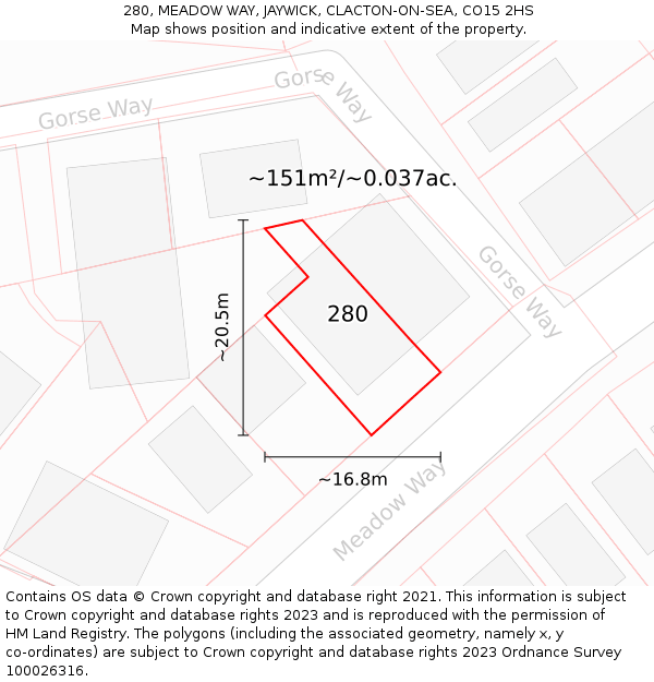 280, MEADOW WAY, JAYWICK, CLACTON-ON-SEA, CO15 2HS: Plot and title map