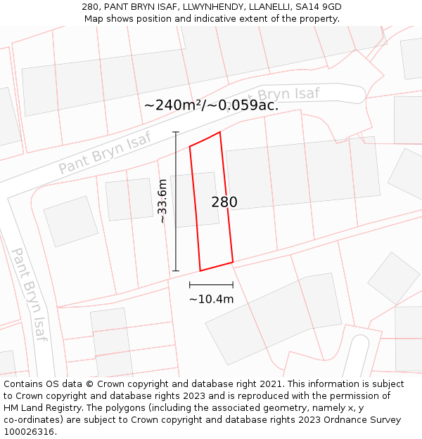 280, PANT BRYN ISAF, LLWYNHENDY, LLANELLI, SA14 9GD: Plot and title map