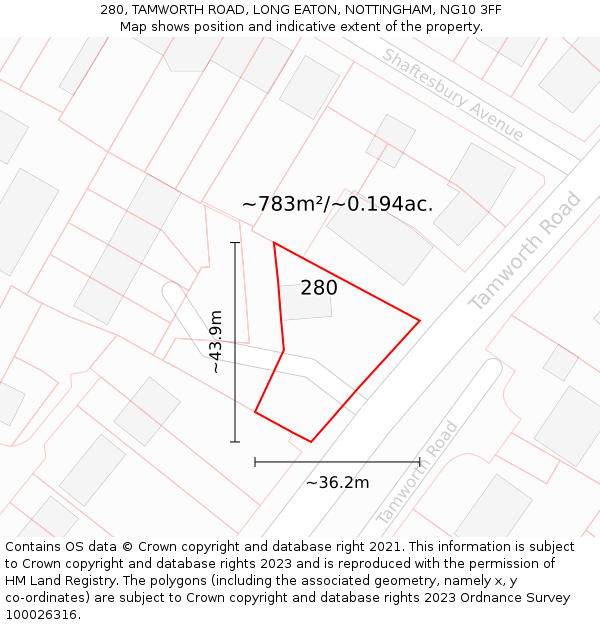 280, TAMWORTH ROAD, LONG EATON, NOTTINGHAM, NG10 3FF: Plot and title map