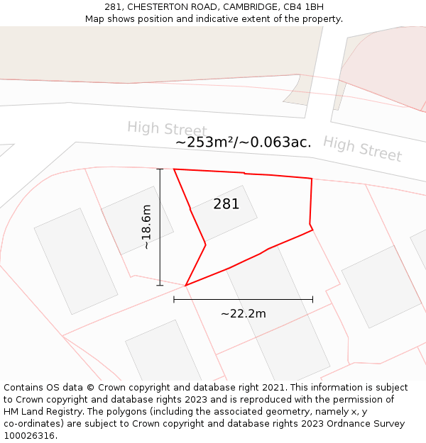 281, CHESTERTON ROAD, CAMBRIDGE, CB4 1BH: Plot and title map