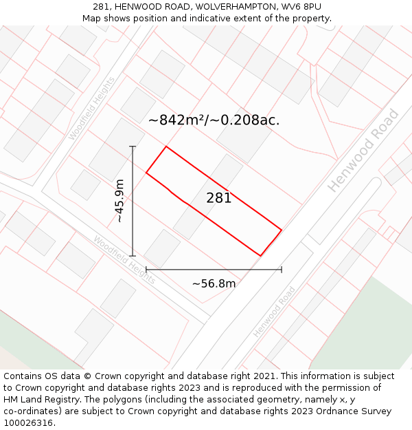 281, HENWOOD ROAD, WOLVERHAMPTON, WV6 8PU: Plot and title map