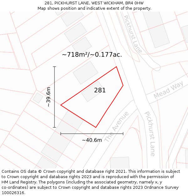 281, PICKHURST LANE, WEST WICKHAM, BR4 0HW: Plot and title map