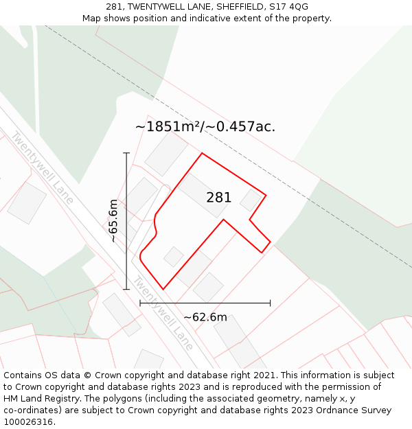 281, TWENTYWELL LANE, SHEFFIELD, S17 4QG: Plot and title map