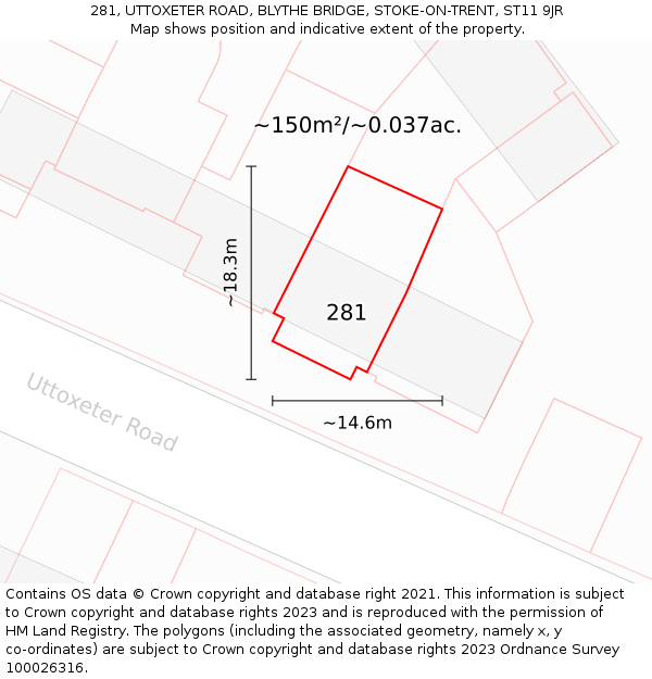 281, UTTOXETER ROAD, BLYTHE BRIDGE, STOKE-ON-TRENT, ST11 9JR: Plot and title map