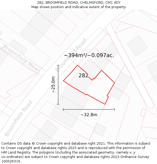 282, BROOMFIELD ROAD, CHELMSFORD, CM1 4DY: Plot and title map