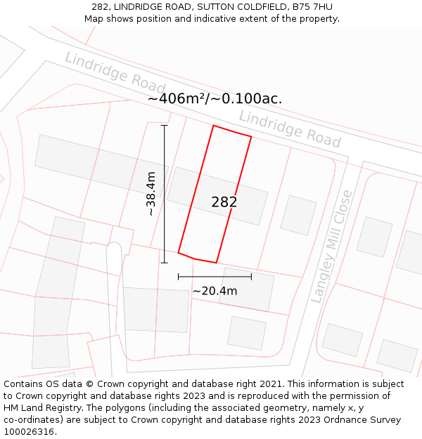 282, LINDRIDGE ROAD, SUTTON COLDFIELD, B75 7HU: Plot and title map