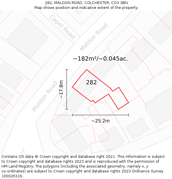 282, MALDON ROAD, COLCHESTER, CO3 3BN: Plot and title map