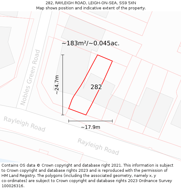 282, RAYLEIGH ROAD, LEIGH-ON-SEA, SS9 5XN: Plot and title map