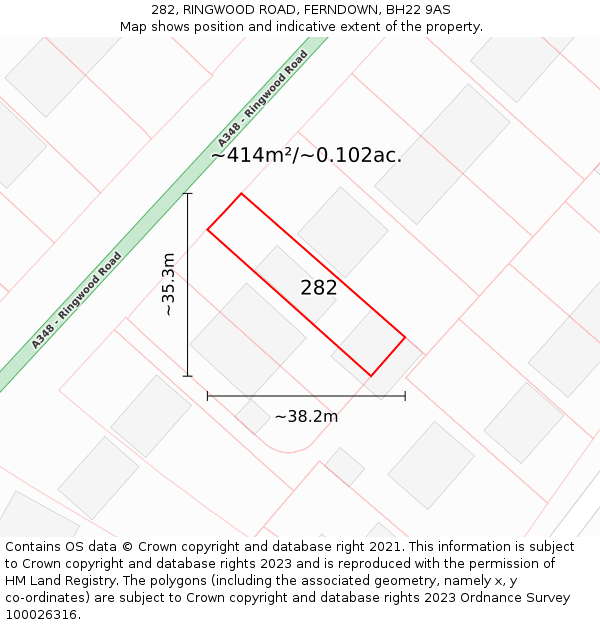 282, RINGWOOD ROAD, FERNDOWN, BH22 9AS: Plot and title map