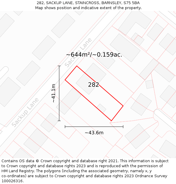 282, SACKUP LANE, STAINCROSS, BARNSLEY, S75 5BA: Plot and title map