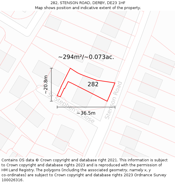 282, STENSON ROAD, DERBY, DE23 1HF: Plot and title map