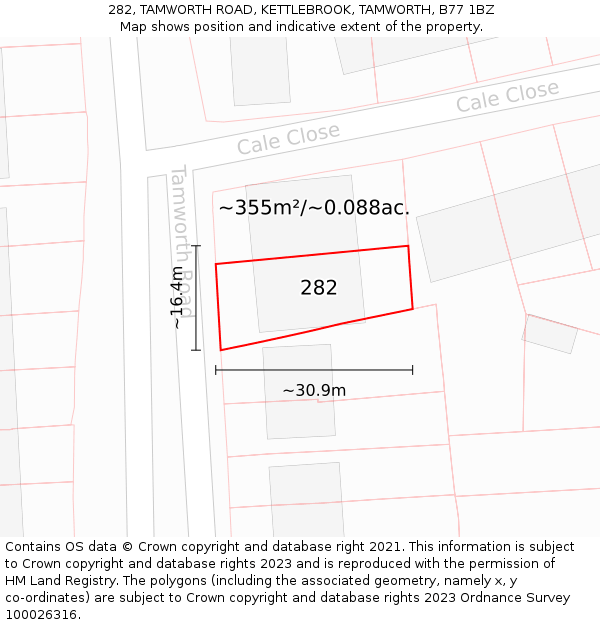 282, TAMWORTH ROAD, KETTLEBROOK, TAMWORTH, B77 1BZ: Plot and title map