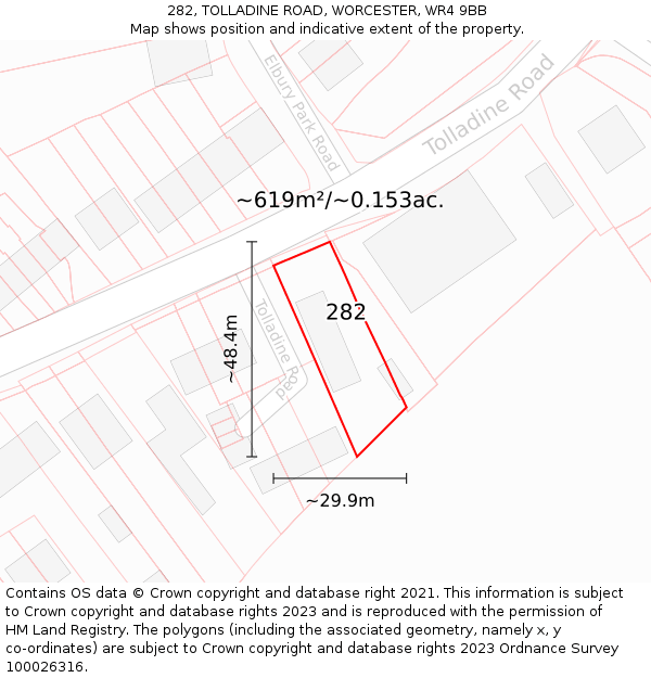 282, TOLLADINE ROAD, WORCESTER, WR4 9BB: Plot and title map