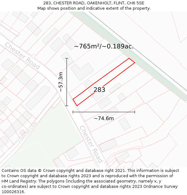 283, CHESTER ROAD, OAKENHOLT, FLINT, CH6 5SE: Plot and title map