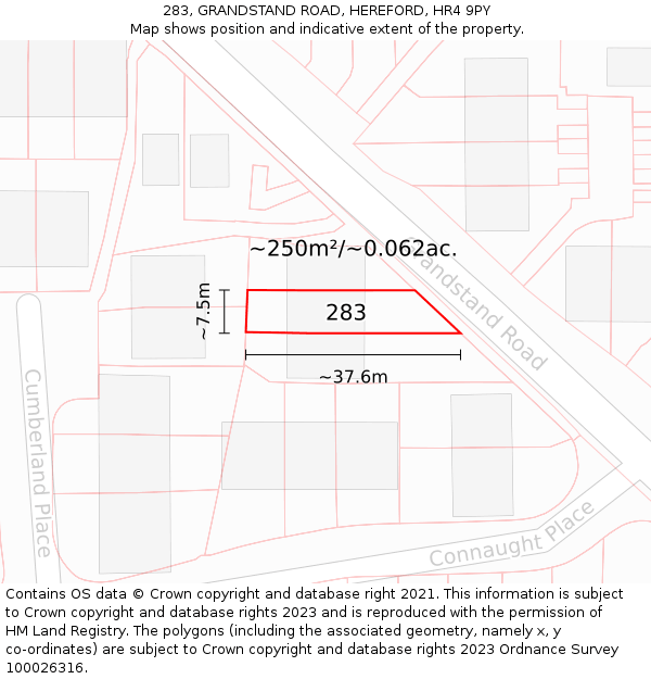 283, GRANDSTAND ROAD, HEREFORD, HR4 9PY: Plot and title map