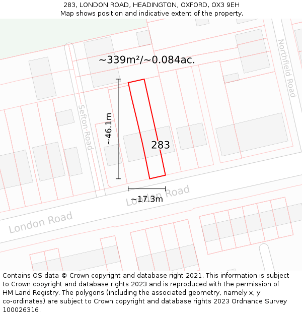 283, LONDON ROAD, HEADINGTON, OXFORD, OX3 9EH: Plot and title map