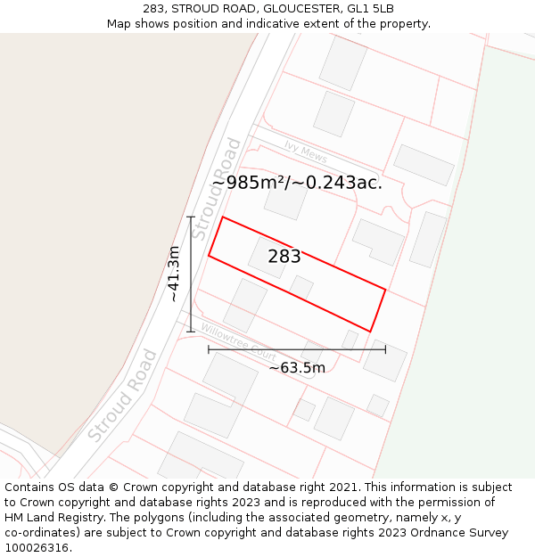 283, STROUD ROAD, GLOUCESTER, GL1 5LB: Plot and title map