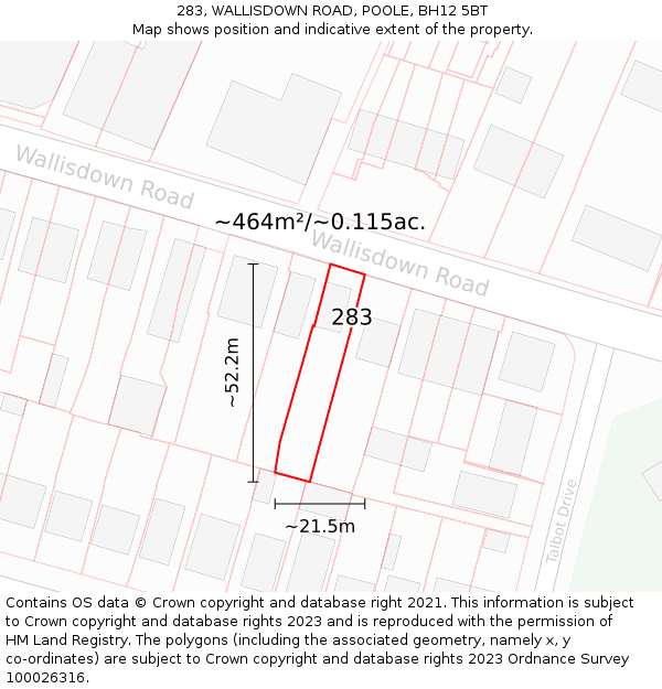 283, WALLISDOWN ROAD, POOLE, BH12 5BT: Plot and title map