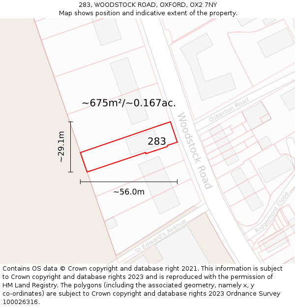 283, WOODSTOCK ROAD, OXFORD, OX2 7NY: Plot and title map