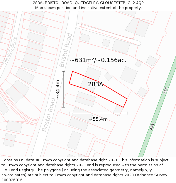 283A, BRISTOL ROAD, QUEDGELEY, GLOUCESTER, GL2 4QP: Plot and title map