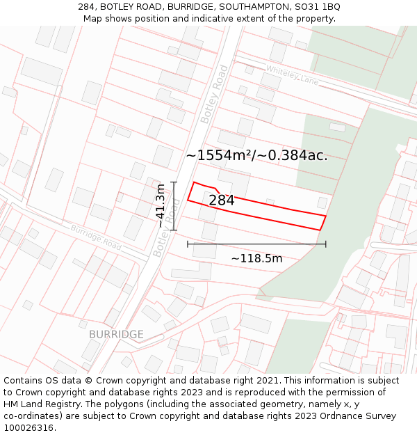284, BOTLEY ROAD, BURRIDGE, SOUTHAMPTON, SO31 1BQ: Plot and title map