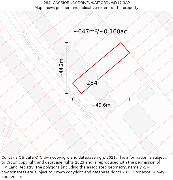 284, CASSIOBURY DRIVE, WATFORD, WD17 3AP: Plot and title map