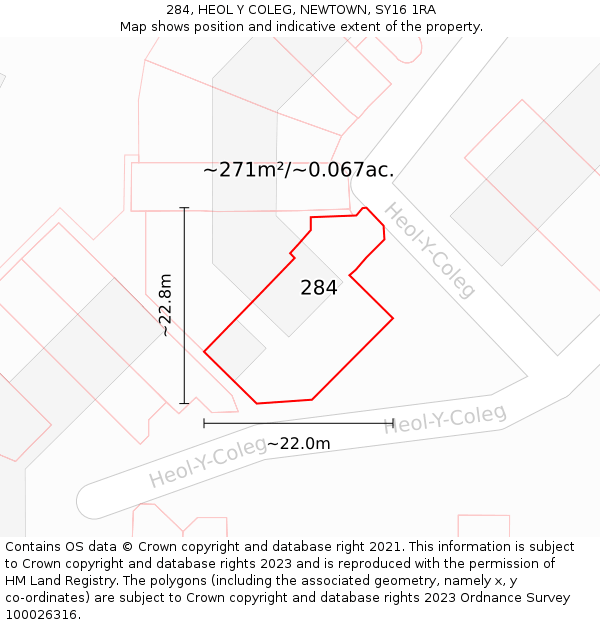 284, HEOL Y COLEG, NEWTOWN, SY16 1RA: Plot and title map