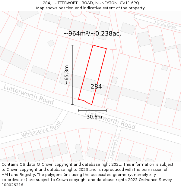 284, LUTTERWORTH ROAD, NUNEATON, CV11 6PQ: Plot and title map