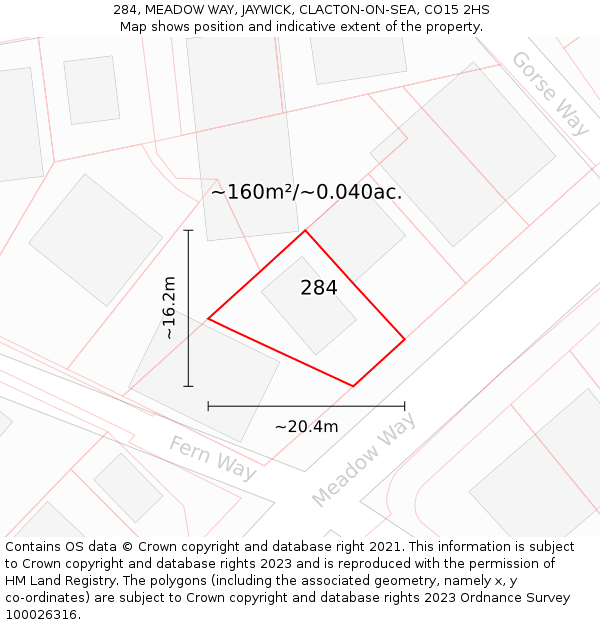 284, MEADOW WAY, JAYWICK, CLACTON-ON-SEA, CO15 2HS: Plot and title map