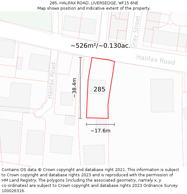 285, HALIFAX ROAD, LIVERSEDGE, WF15 6NE: Plot and title map