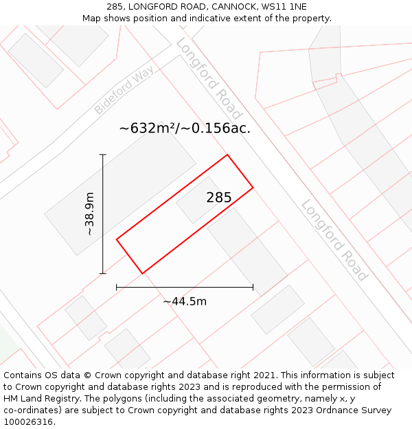 285, LONGFORD ROAD, CANNOCK, WS11 1NE: Plot and title map