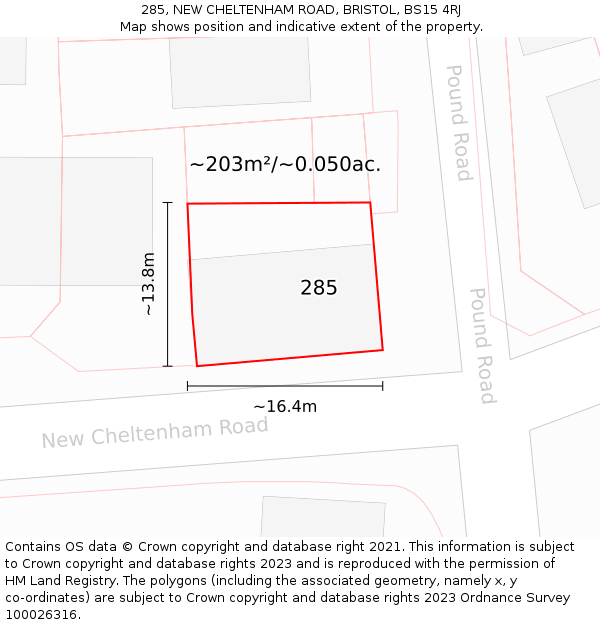 285, NEW CHELTENHAM ROAD, BRISTOL, BS15 4RJ: Plot and title map