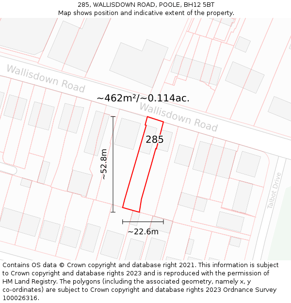 285, WALLISDOWN ROAD, POOLE, BH12 5BT: Plot and title map