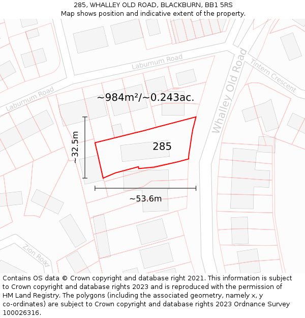 285, WHALLEY OLD ROAD, BLACKBURN, BB1 5RS: Plot and title map