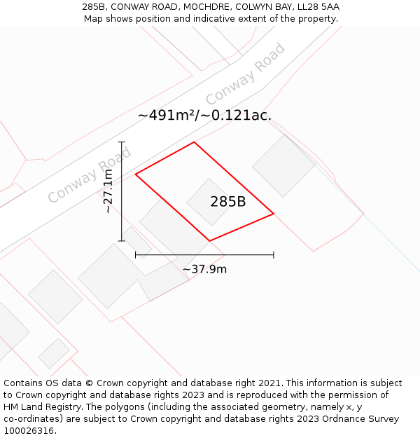 285B, CONWAY ROAD, MOCHDRE, COLWYN BAY, LL28 5AA: Plot and title map