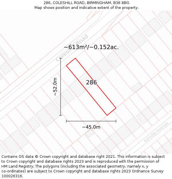 286, COLESHILL ROAD, BIRMINGHAM, B36 8BG: Plot and title map