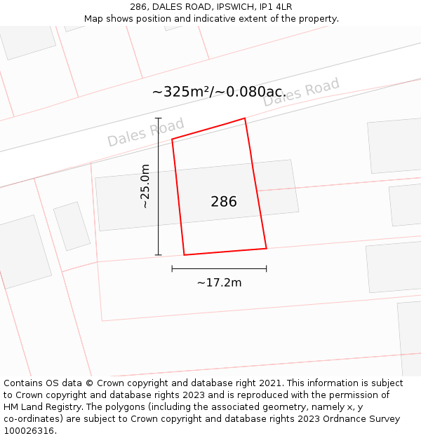 286, DALES ROAD, IPSWICH, IP1 4LR: Plot and title map