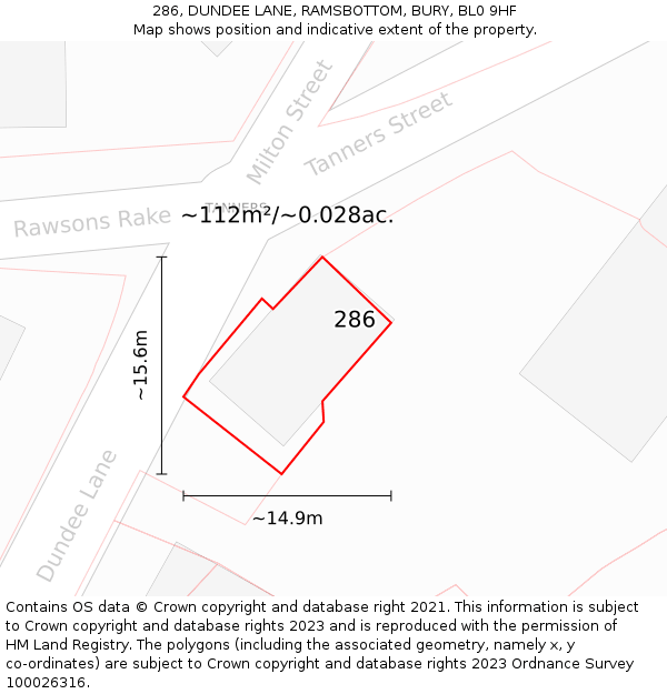 286, DUNDEE LANE, RAMSBOTTOM, BURY, BL0 9HF: Plot and title map