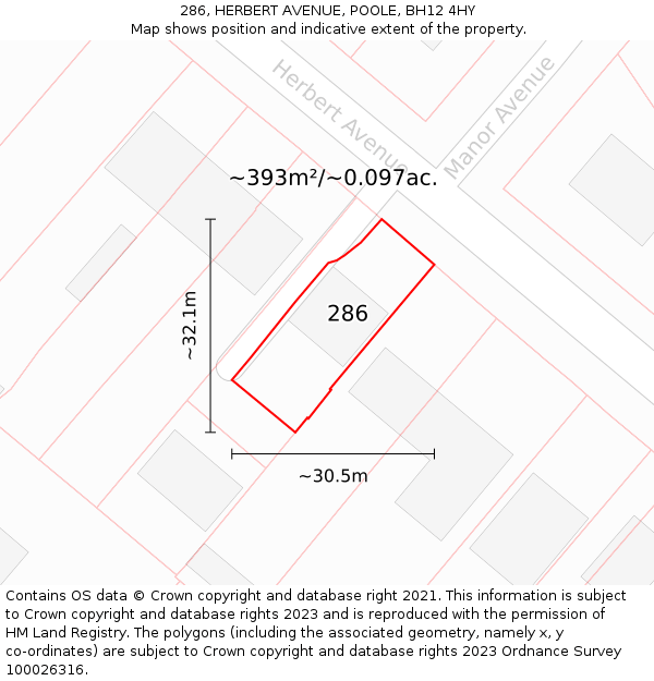 286, HERBERT AVENUE, POOLE, BH12 4HY: Plot and title map