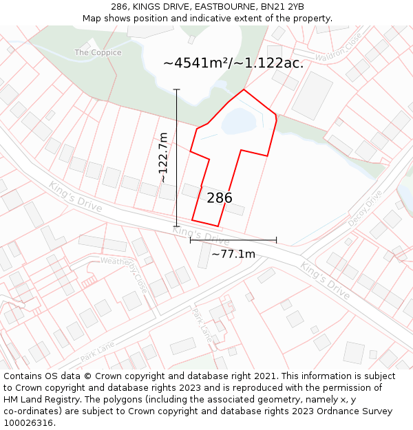 286, KINGS DRIVE, EASTBOURNE, BN21 2YB: Plot and title map