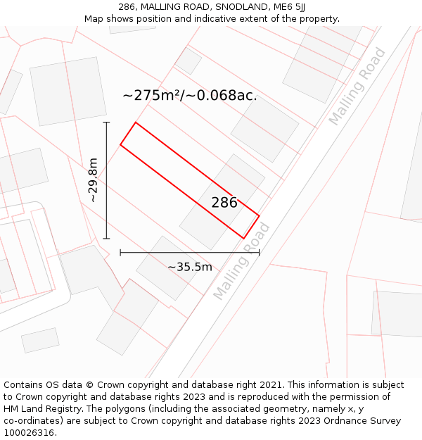 286, MALLING ROAD, SNODLAND, ME6 5JJ: Plot and title map