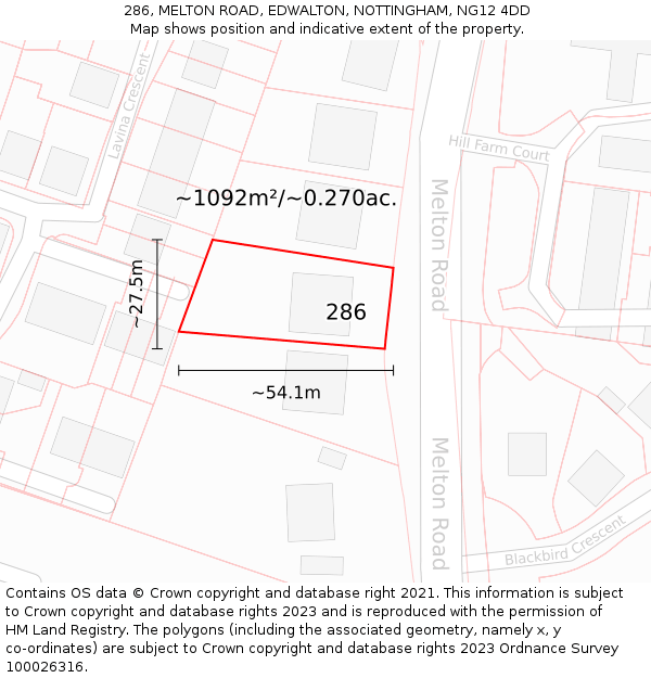 286, MELTON ROAD, EDWALTON, NOTTINGHAM, NG12 4DD: Plot and title map