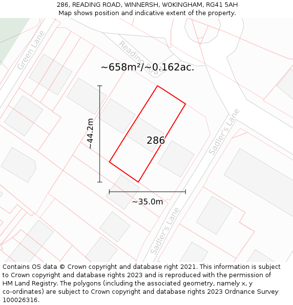 286, READING ROAD, WINNERSH, WOKINGHAM, RG41 5AH: Plot and title map