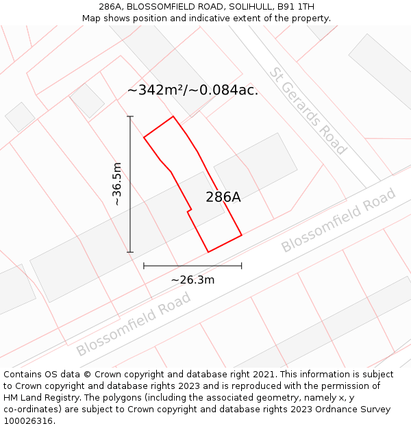 286A, BLOSSOMFIELD ROAD, SOLIHULL, B91 1TH: Plot and title map