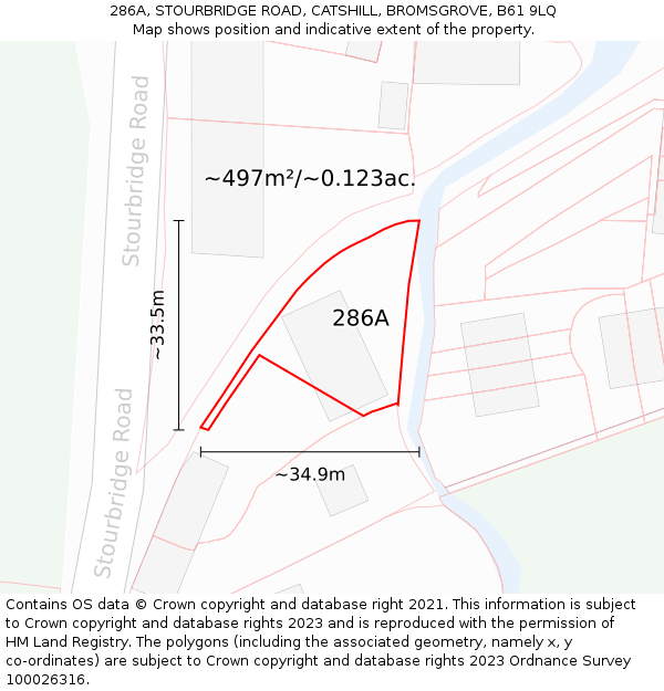 286A, STOURBRIDGE ROAD, CATSHILL, BROMSGROVE, B61 9LQ: Plot and title map