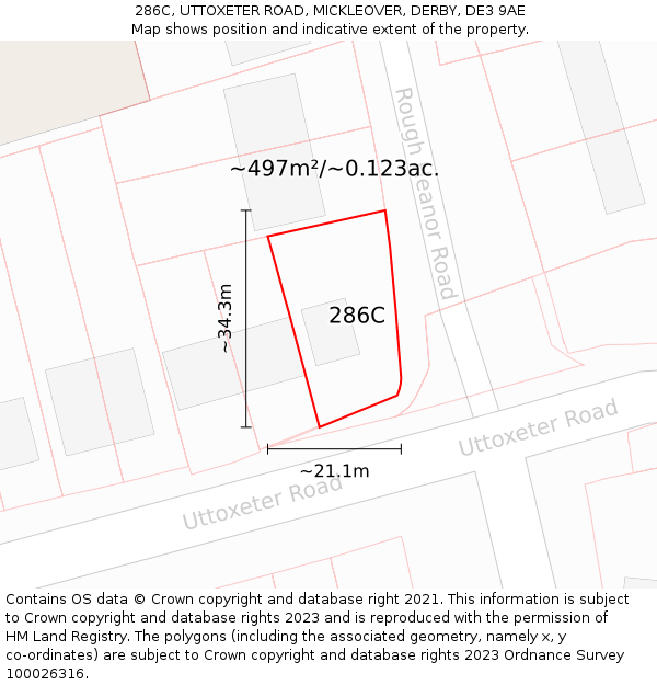 286C, UTTOXETER ROAD, MICKLEOVER, DERBY, DE3 9AE: Plot and title map