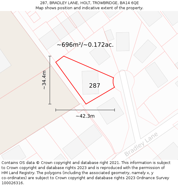 287, BRADLEY LANE, HOLT, TROWBRIDGE, BA14 6QE: Plot and title map