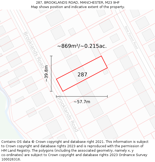 287, BROOKLANDS ROAD, MANCHESTER, M23 9HF: Plot and title map